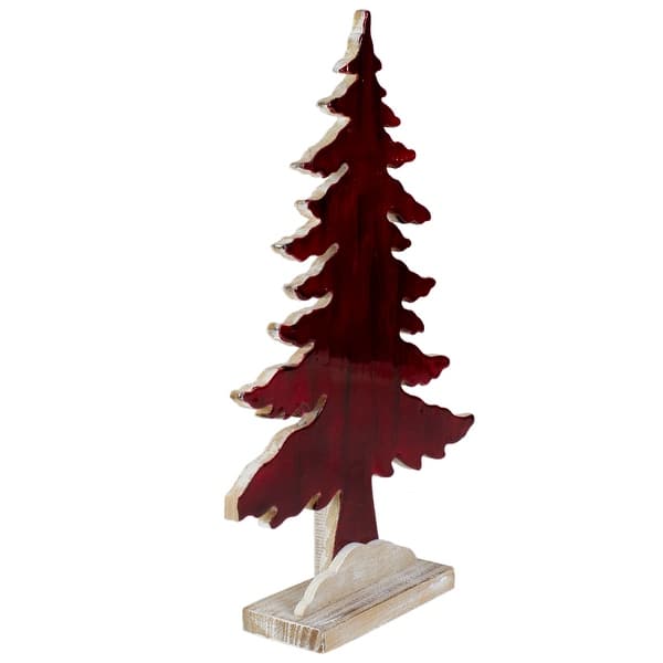 14" Red and Black Stained Forest Tree Christmas Tabletop Decor Bed